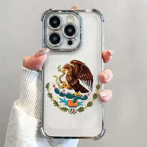 Mexican Golden Eagle Badge Flag Design Phone Case ,Electroplated Cover with Airbag Shockproof Soft TPU Cover for iPhone X 11 12 13 14 15 16 17 Pro Max Plus Air