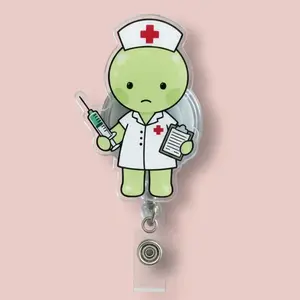 Cute Smiski Retractable ID Badge Reel Kawaii ID Badge Holder Nurse Accessories Unique Gift for Coworker Durable Acrylic Retractable Cord Mechanism Easy Access