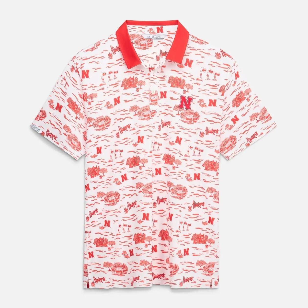Nebraska Huskers  Short Sleeve Tee, Casual Collared Shirt Boatyard Button-Up Shirt Toile Teddy Polo - White