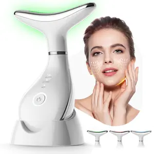 Electric Facial Massager with Base, 42°c Warm Compress for Skin Care, 3 Modes with 3 LED Colors, USB Rechargeable Neck and Facial Lifting Tool, Facial Care Instrument