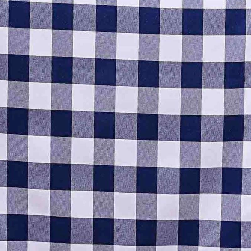 Polyester 14"x108" Table Runner Navy Blue/White - Gingham Plaid Design