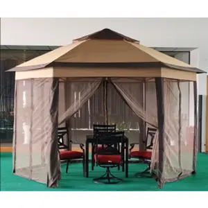 GARVEE 13' x 13' Hexagonal Pop Up Gazebo Screen Tent with Mosquito Netting, 6 Sided Sun Shelter, Pavilion Tent for Patio, Available in Light Gray+Dark Gray and Khaki+Beige, Ideal for Outdoor Events