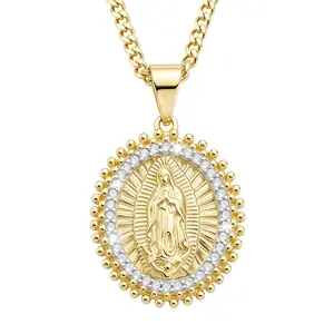 【AMKMAX】14K Gold Plated Virgin Mary Necklace for Women, Our Lady Pendant, Catholic Religious Jewelry Gift for Mom Wife Daughter graduation lei