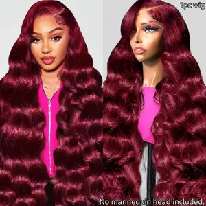76.2cm Front Lace Wig, Wine Color, Heatless Styling, Body Wave, Natural Volume, Full Headpiece, Long Straight Hairstyle, Lace Front Wigs