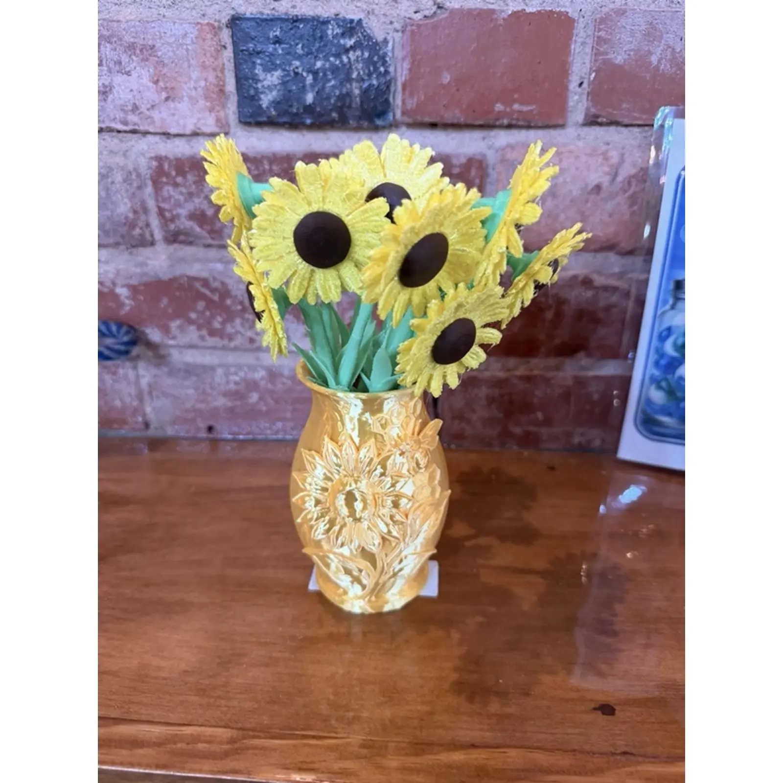 3-D Printed Vase with 12 Sunflowers - Decorative Floral Arrangement for Home Decor