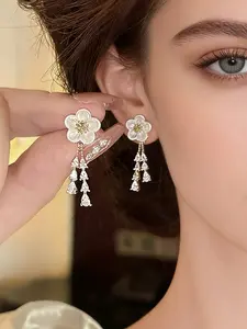1 Pair of Easy French Elegant And Exquisite Flower Design Water Droplet Shaped Artificial Glass Inlaid Women'S Spring And Summer Vacation Leisure Earrings