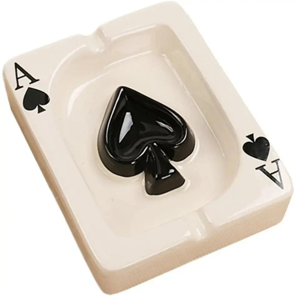 Poker Ceramic Cigarette Ashtray - Black Handmade Portable Tabletop Cigar Ashtray, Stylish Decor for Home Office Desktop, Unique Festival Gift for Men (With Poker Black Heart Design), Poker A(Black Heart)