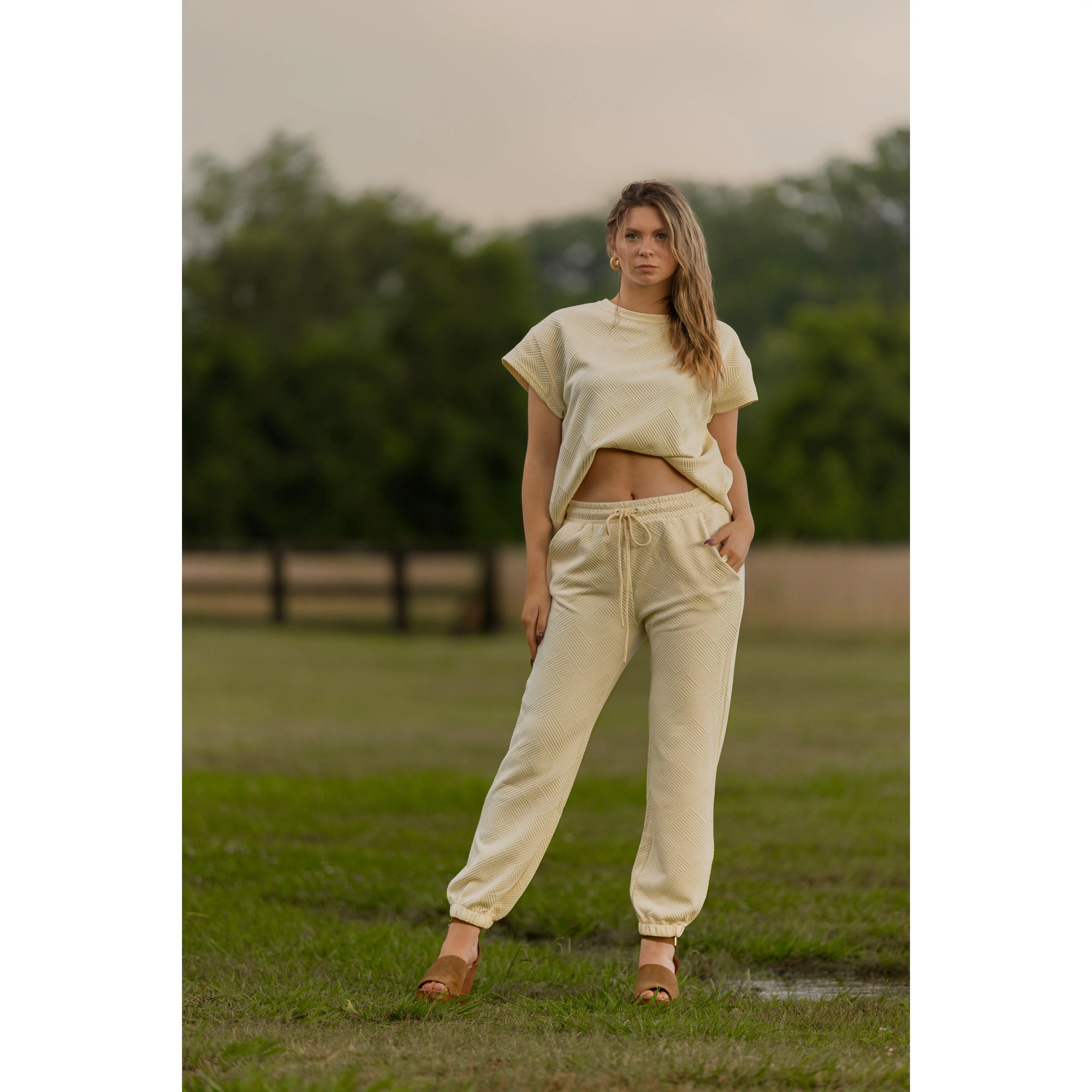 Textured Joggers - Cream