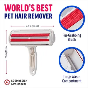 World's Best Pet Hair Remover Tool with Fur-Grabbing Brush & Large Waste Compartment for Fabric Surfaces 7.5 in 19 cm