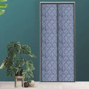 Magnetic Insulation Door Curtain, 1 Count Windproof & Waterproof Door Curtain with Installation Accessories, Grid Pattern Door Curtain for Home Living Room Bedroom Hotel