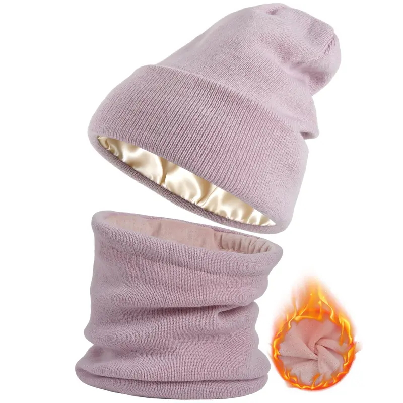 [Buy 1 Hat Get 1 Free Neck Gaiter] Viyawise Men's Acrylic Hat Set - Frizz-Cut Satin Lining, 4 Classic Colors, Solid Beanie, Ultra Soft, Stretchy Ribbed Knit, Foldable, Hair Protection, Gift-Ready Set, Fashionable, Exceptional Warmth, Ideal for Daily Use