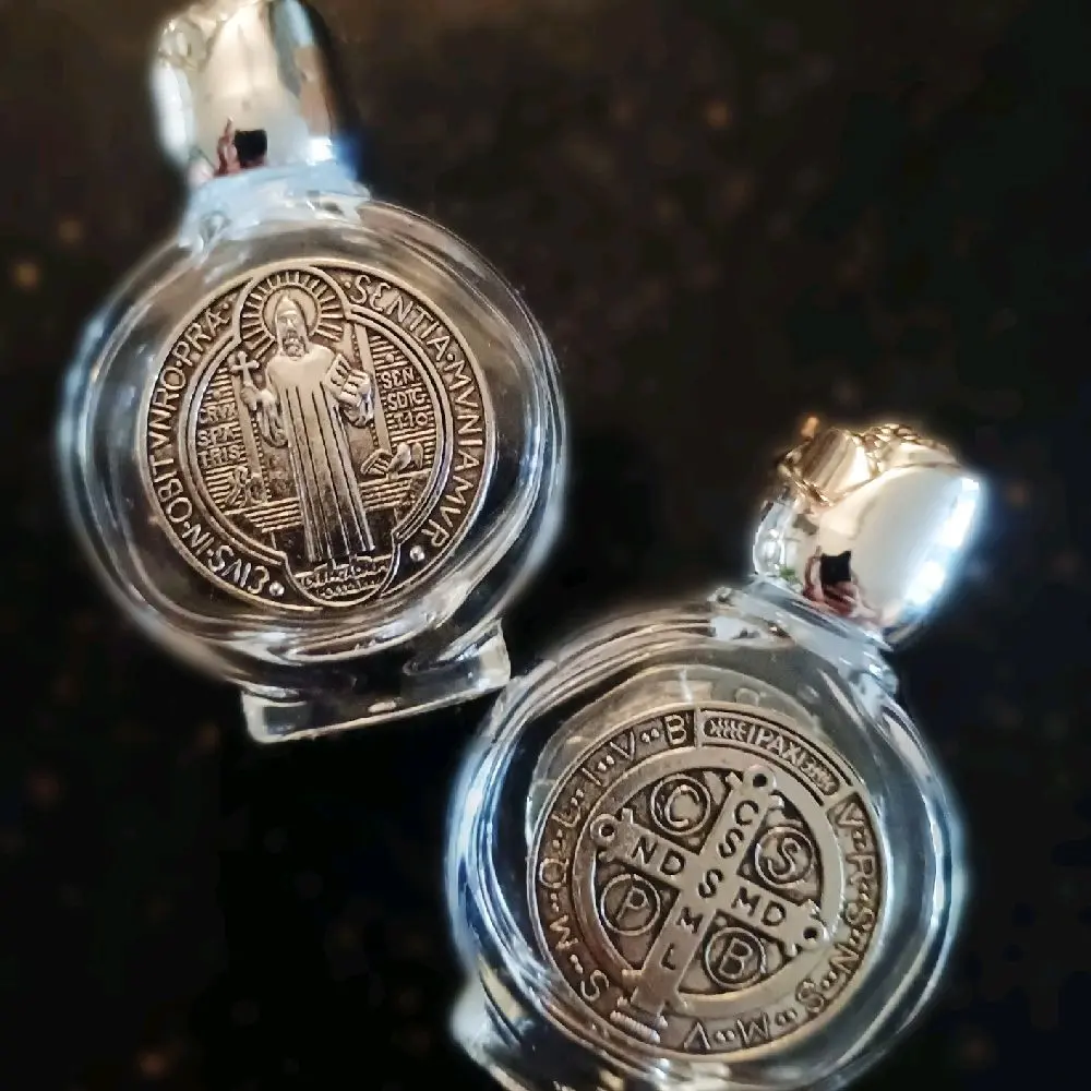 Portable Classic St. Benedict Spiritual Decorative Glass Water Bottle with Saint Symbol