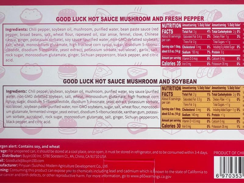 Good Luck Hot Sauce - Mushroom & Fresh Pepper Flavor | 6 Cans Box | 2.8 oz Each | Vegan Chili Dip | Mild Heat | Perfect for Tacos & Hummus Dips | Premium Ingredients | Mixed Flavors