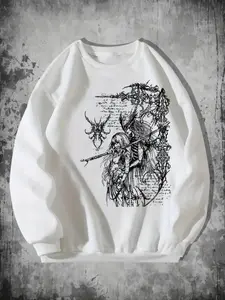 New Men's Sailor Moon Graphic Print Loose Fit Long Sleeve Round Neck Sweatshirt, Casual Spring & Fall Fashion Top