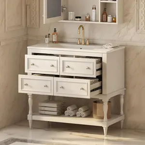 36" Bathroom Vanity with Sink, Bathroom Vanities, FreeStanding Vanity Set with 4 Drawers, Solid Wood Frame Bathroom Cabinet