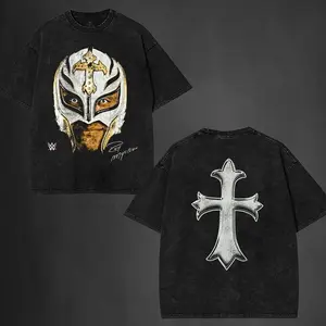 Rey Mysterio Washed T-Shirt Wrestling Shirt WWE Fans WWE Tee Menswear Cotton Crewneck Premium American Made Acid Washed 100% Cotton