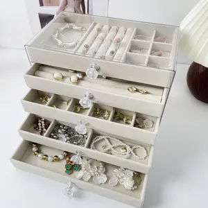 Transparent Dustproof Jewelry Display Organizer, 5-Layer Large Capacity with Velvet Drawers, Home Desktop Jewelry Arrangement Box memory