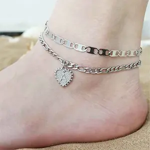 26 Letter Layered Anklet Personalized Creative Double Layer Hexagonal Letter Pendant Anklet initial Pendant Necklace with Buckle extendable length Stainless Steel Geometric Shape