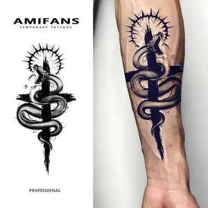 AMIFANS Temporary Tattoo Snake with Sword, Waterproof Temporary Tattoos, Semi Permanent Tattoo, Lasting 1-2 Weeks Tattoo, Juice Tattoo, Realistic Tattoo, Fake Tattoo, Niche Design Tattoo