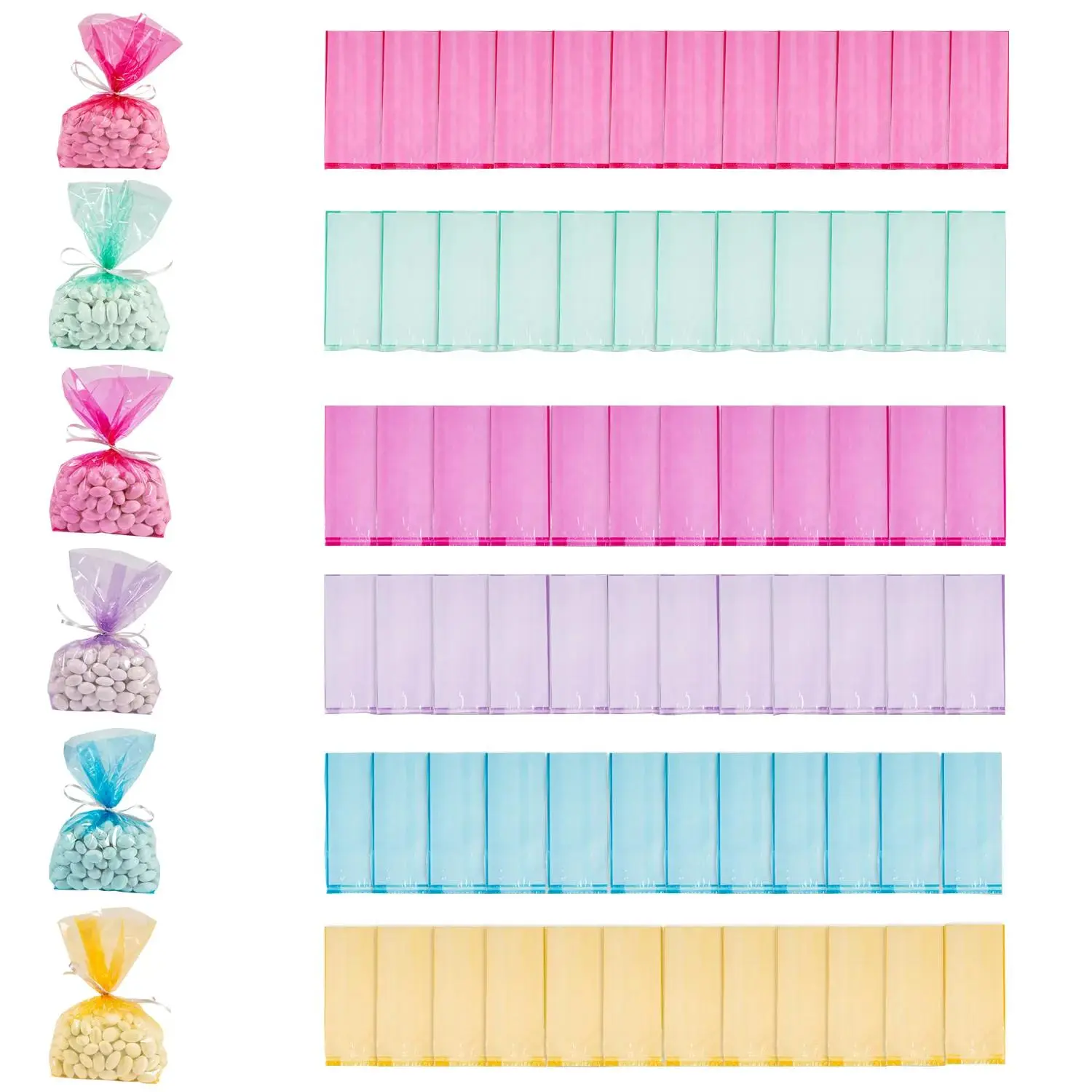 5 1/2" x 11" Bulk 72 Pc. Colorful Cellophane Treat Bag Assortment