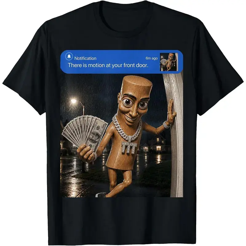 Front Door Motion Tung Sahur Money Graphic T-Shirt, Funny Brainrot Meme Tee