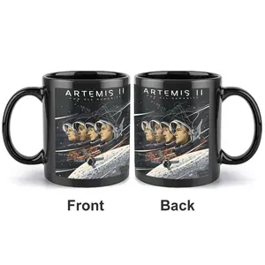 11oz Artemis II for All Humanity Ceramic Coffee Mug, Space Exploration Themed Cup for Office, Home Use Outdoor Display