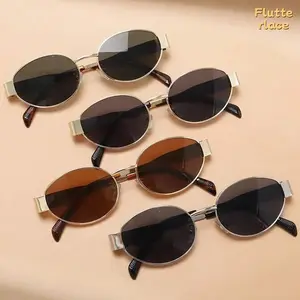 4 Pack Y2K Retro Oval Sunglasses Small Metal Frame Trendy Narrow Shades Lightweight UV Protection Fashion Eyewear for Women Street Style Beach Travel Festival Party Summer Daily Wear Accessories
