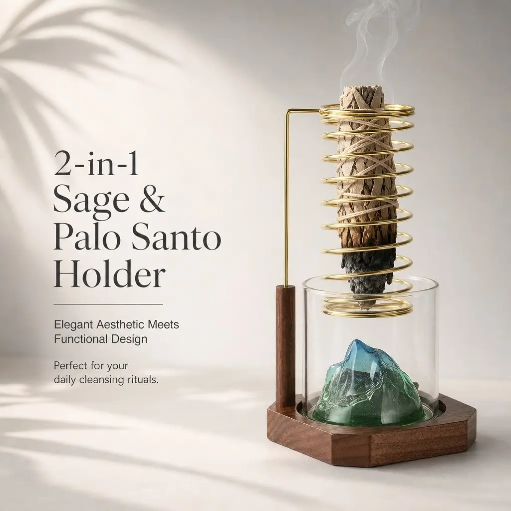 Zen Sage Palo Santo Holder, 2-In-1 Aromatic Aroma Scented Smudge Stick Incense Burner with Ash Catcher, Ideal for Yoga Meditation, Spiritual Home Decor