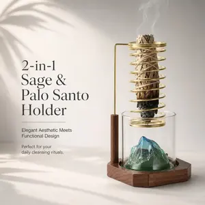 Zen Sage Palo Santo Holder, 2-In-1 Aromatic Smudge Stick Burner with Ash Catcher, Ideal for Yoga Meditation, Spiritual Home Decor
