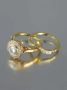 2 Pcs/Set Bridal Ring Sets Fashion Cubic Zirconia Ring For Women For Wedding Engagement Anniversary Party Jewelry Valentine's Day Gift