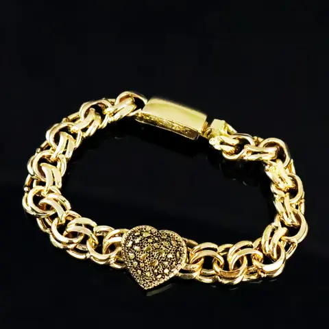14K Plated 8.0-Inch Unisex Heart Design Chain Bracelet for Party, Exquisite Alloy Material Bracelet for All Seasons, Fashion Wrist Jewelry, Heart Bracelets