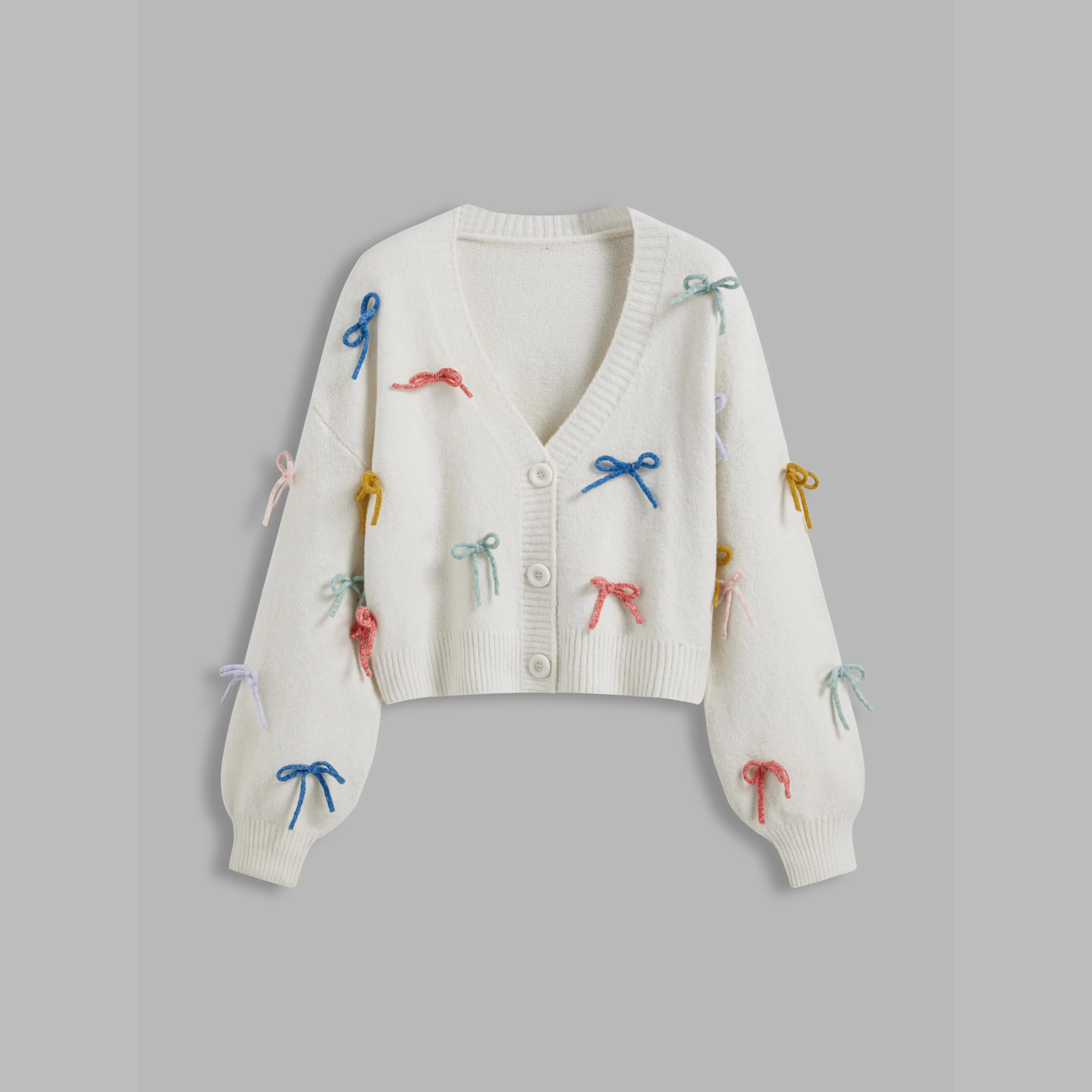 Cider [size 2-26] Knit V-neck Bowknot Button Cardigan