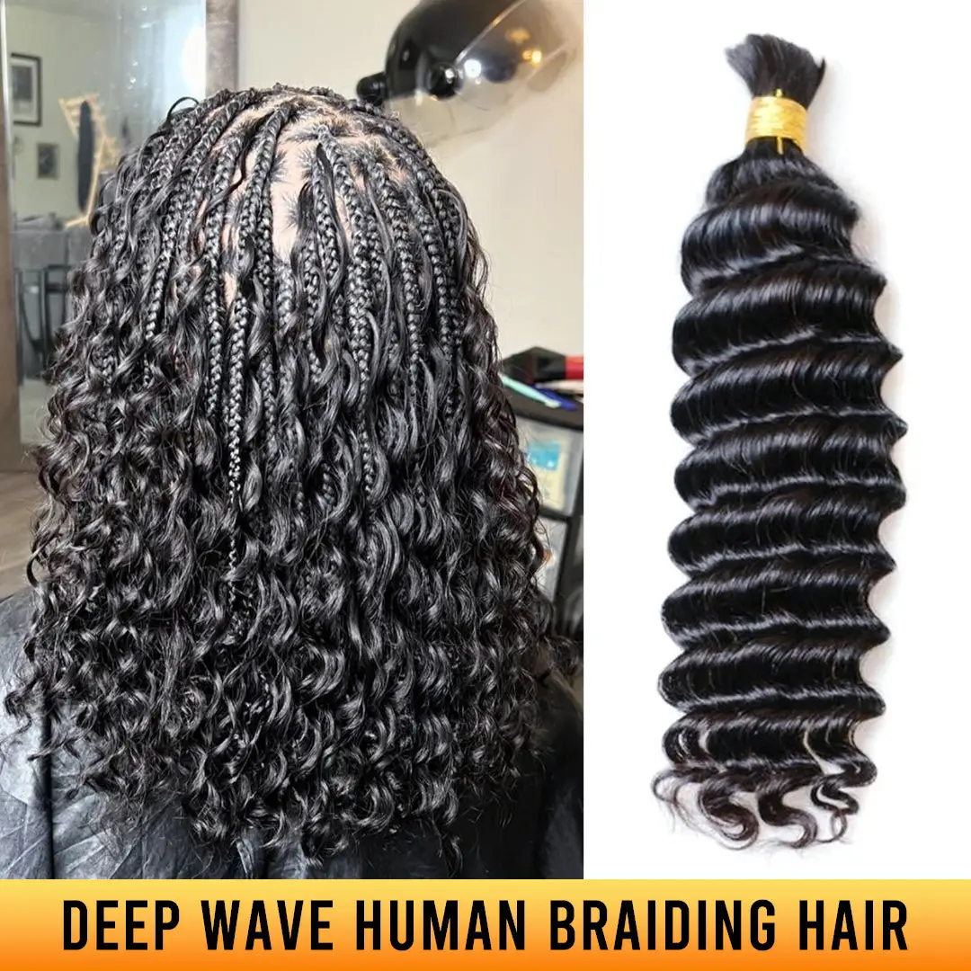 YGwigs Deep Wave Bulk Human Hair For Braiding Natural Black 100g/Bundle, High-Grade, Fuller, Fluffy, Consistent Thickness, Good Service Life, Virgin H