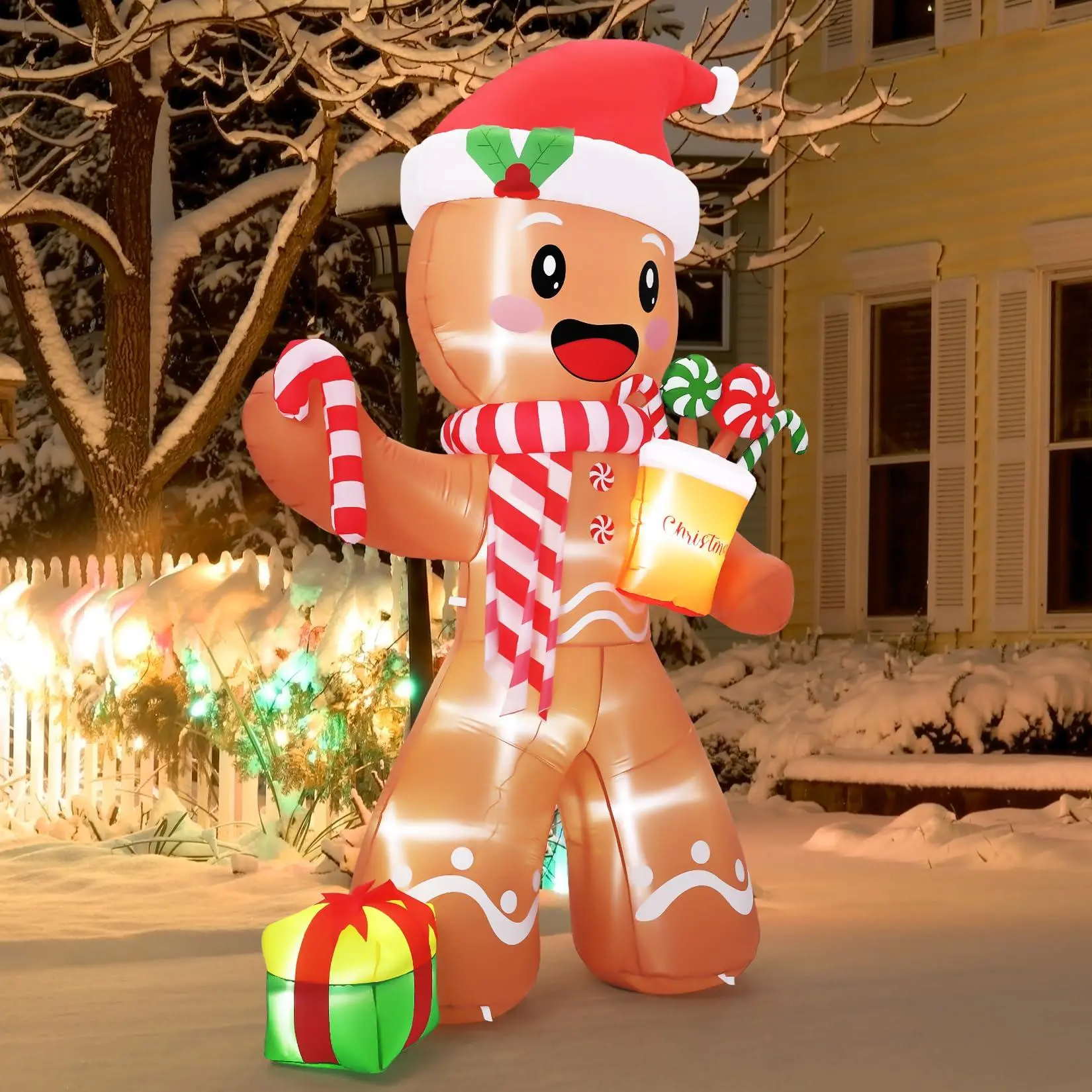 8 FT Height Christmas Inflatables Outdoor Decorations, 240CM Gingerbread Man with Built-in LED Lights, Christmas Blow Up Yard Decorations for Lawn Yard Garden Holiday Party Decor