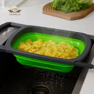 Casabella 6 Quart Collapsible Colander Strainer, Over-the-Sink Vegetable & Fruit Basket with Sturdy Extendable Handles – Space-Saving Kitchen Tool