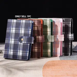 Canvas Plaid Snap Series A6 Binder Budget Notebook, Macaron Notebook, Canvas Plaid Snap PU Leather Binder, Cash Journal