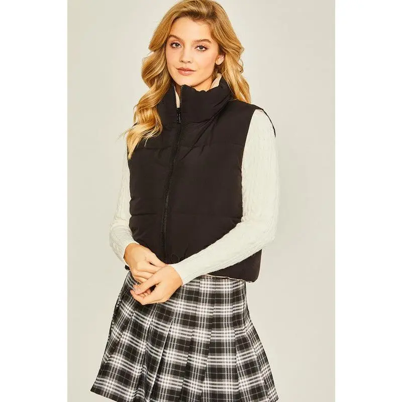 Reversible Puffer Vest - Black/Cream