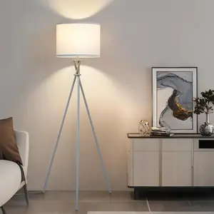 Tripod Floor Lamp Silver, 61"Tall Floor Lamps, Standing Lamp with Rotary Switch, Modern Floor Lamp Simple Design with White Shade, Floor Lamps for Living Room, Bedroom, Office, Without Bulb
