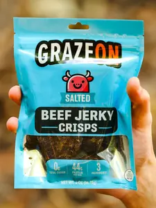 GrazeOn Salt Beef Jerky Crisps High Protein No Sugar Crunchy Air-Dried Meat Snack All-Natural 2.0 oz Low Carb Keto-Friendly