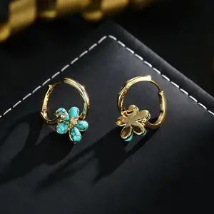 LisiZen Blue Fresh Turquoise Flower Clip-on Earrings Light Luxury High-end Unique Design Versatile Elegant Earrings DZEH5521