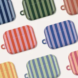 Minimalistic Striped AirPod Cover, Colorful Classic Tough Earphone Earbud Case with Keychain, Vibrant Striped AirPod Pro Gen 1 2 3 4 Gift