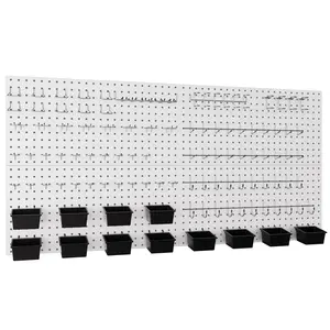 INCLY 158PCS Metal Pegboard Wall Organizer, 48x24 Inch White Pegboard Panels Tool Organizer Kit with Accessories Hooks and Bins, Peg Board Utility Tool Storage for Garage Workbench Shed