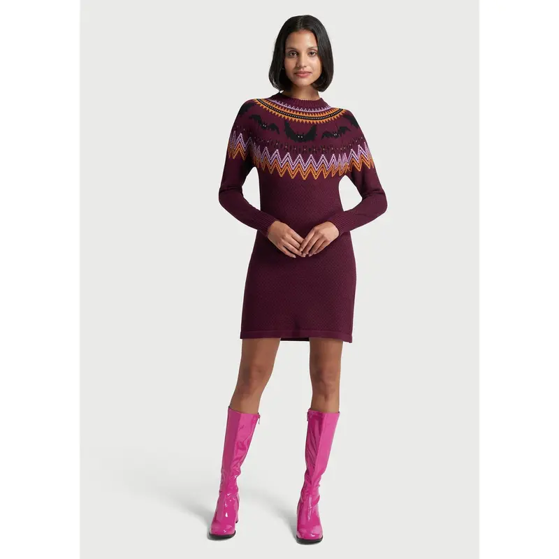 long sleeve burgundy sweater dress Noriko Long Sleeve Knit Mini Dress L | XL | Burgundy | Womens main image 1