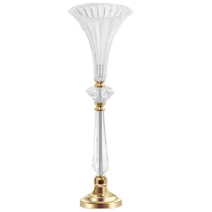 23.5" Tall Crystal Acrylic Trumpet Vase Large Clear Ribbed Decorative Vase Wedding Centerpiece Flower Stand Home Décor