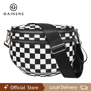 GAINSNS Black and White Nylon Bum Bag Plus Size Friendly Fanny Pack  - new style Spacious Design for Essentials great gift belt bags crossbody versatile Oxford cloth large capacity shell bag light messenger bag sports bag Outdoorfun