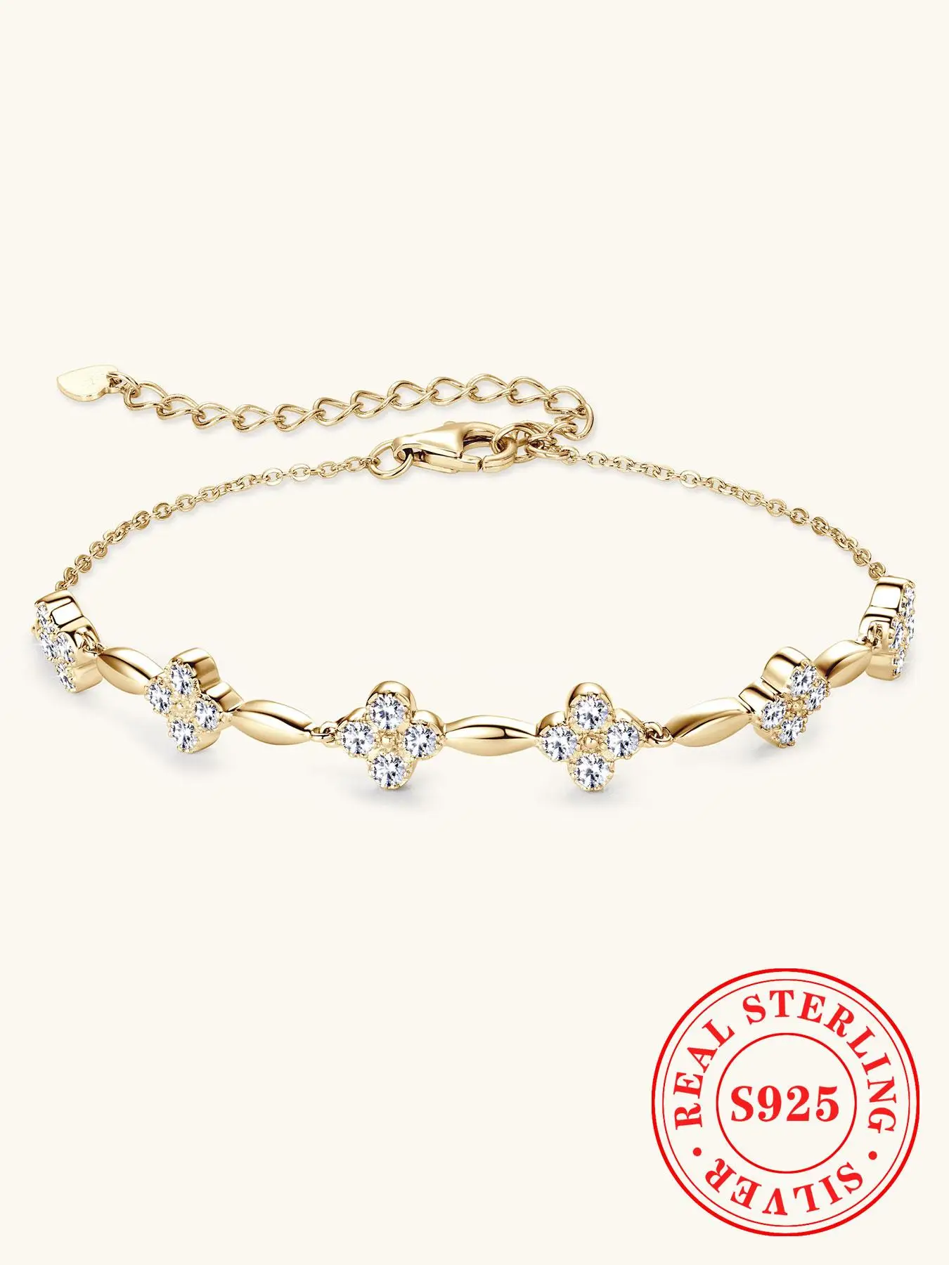 S925 Sterling Silver Flower Design Lobster Closure Bracelet, Fashionable Synthetic Moissanite Decorated Bracelet for Women & Girls, Trendy All-match &