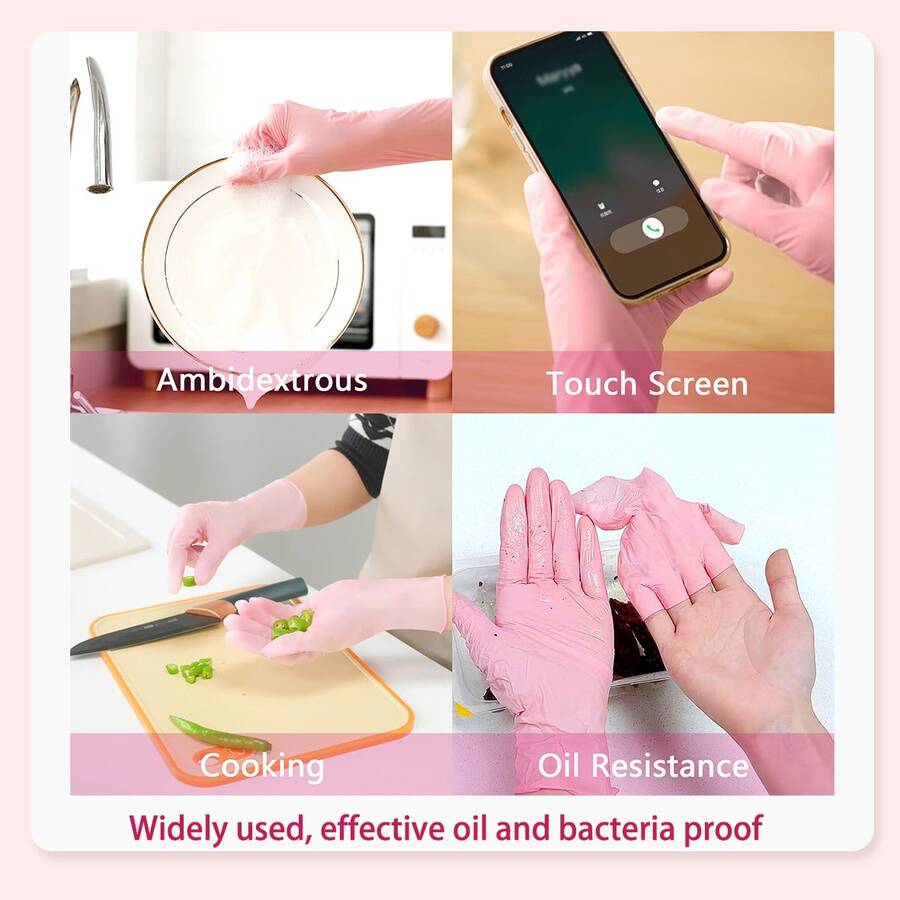 Baby Pink Gloves Disposable Latex-Free Food For Cooking Cleaning Household Pet Care Beauty Spa Pink Nitrile Gloves Powder Free Disposable Latex Free (100/Ct Box)
