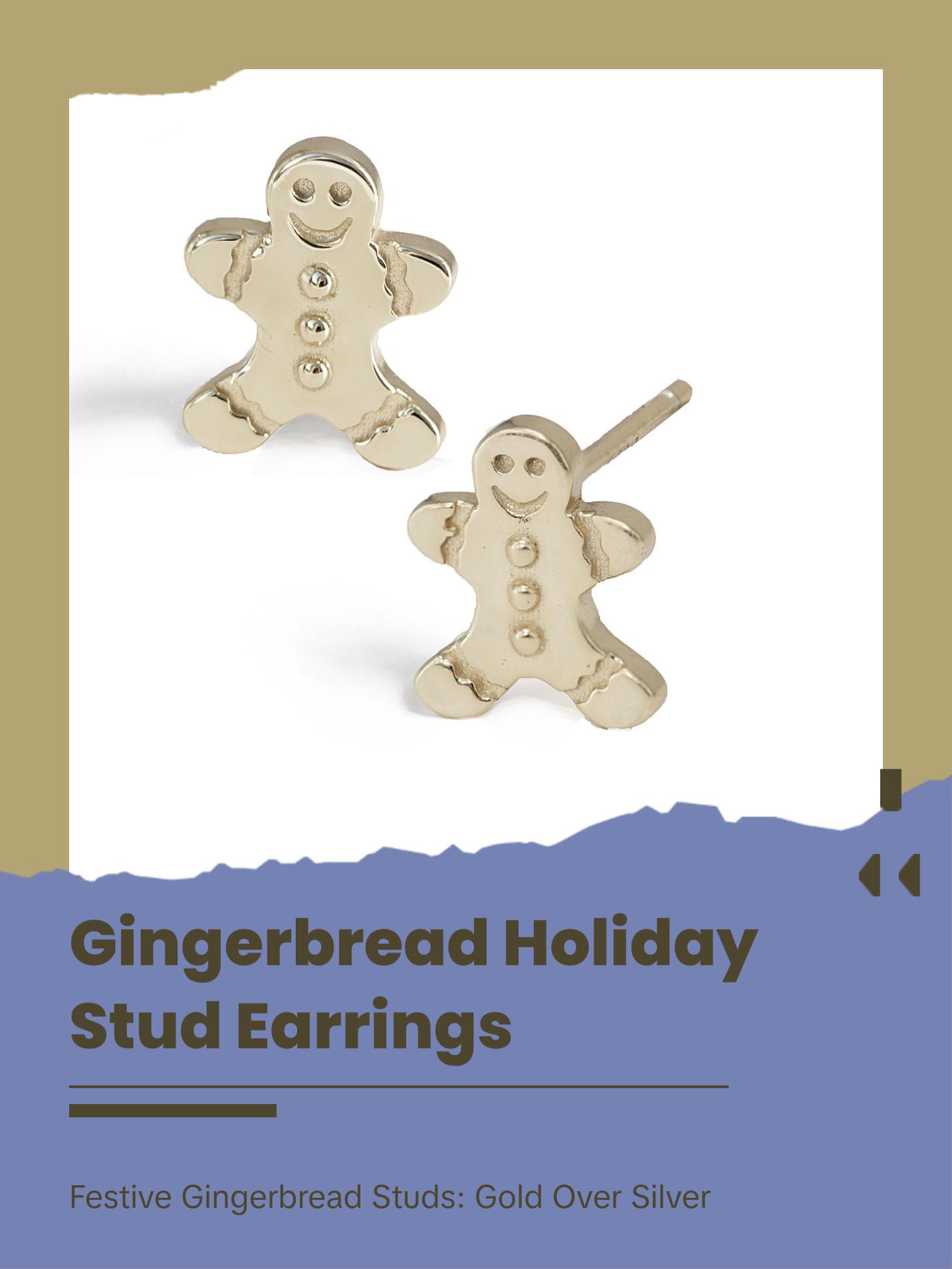 SONIA HOU Gingerbread Holiday Stud Earrings - 18K Gold Over Sterling Silver | Small Christmas Festive Accessory | Minimalist Chic Fine Jewelry Gift