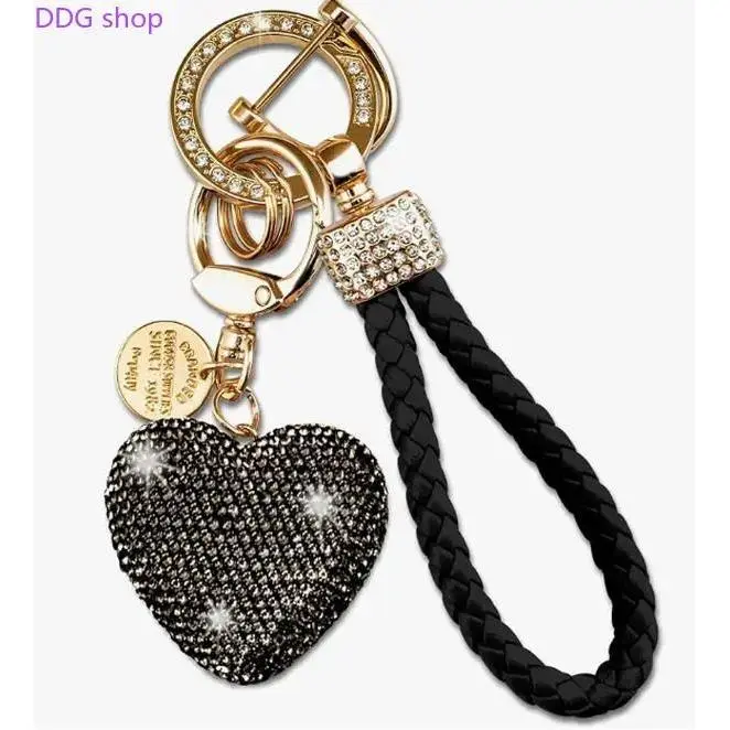 Cute Elegant Bling Rhinestone Heart Keyring Wristlet with Wrist Strap - Cool Keychains, Girly Keychain, Bag Charms for Car Keys, Daily Use, Sports & Outdoor Protective Gear Accessory Gift