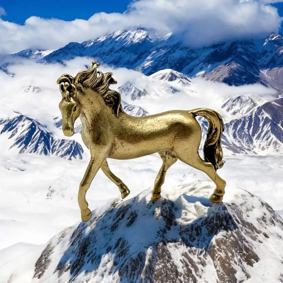 Miniature Bronze Stallion Horse Figurine